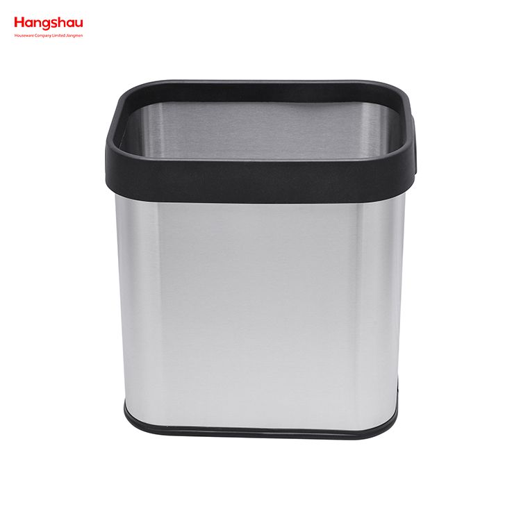 13L Stainless Steel Open Top Dustbin Square Bin Household Kitchen Bar Opening Simple Trash Bin without Lid Garbage Bin 