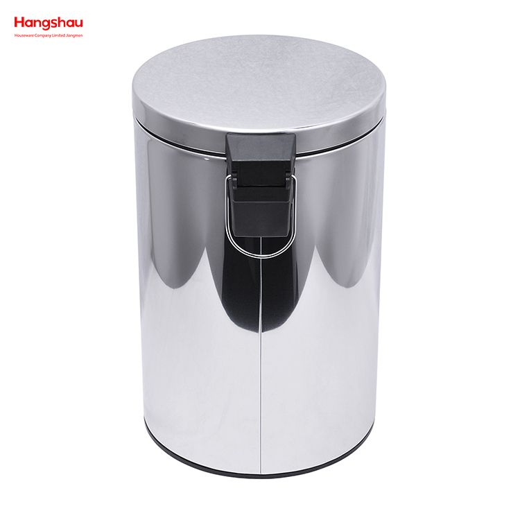12L Household Kitchen Bathroom Round Stainless Steel Polish Trash Can With Foot Pedal Trash Bin Garbage Can Mirror Polishing Shape Soft Closing Waste Bin Dustbin 