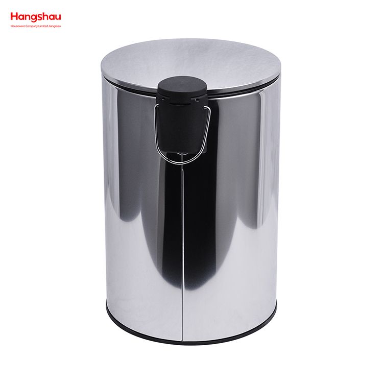 12L Household Kitchen Bathroom Stainless Steel Polish Trash Can With Foot Pedal Round Mirror Polishing Shape Soft Closing 