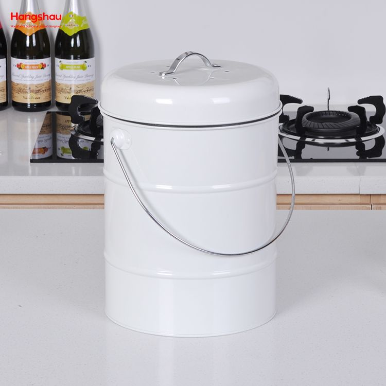 Waste Bin with Handle Open Top Trash Bin Lid Detached From Compost Bin Household Kitchen Round Food Compostable Compost Bin 