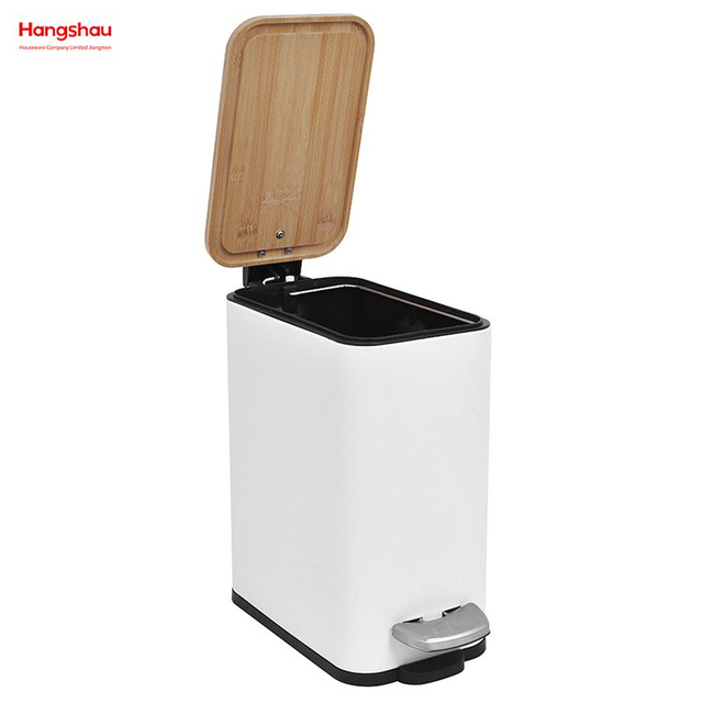 Metal Rectangle Bamboo Trash Can With Lid Wastebasket Made Of Bamboo Outdoor Garbage Can Waste Bin For Home Office Bathroom Kitchen