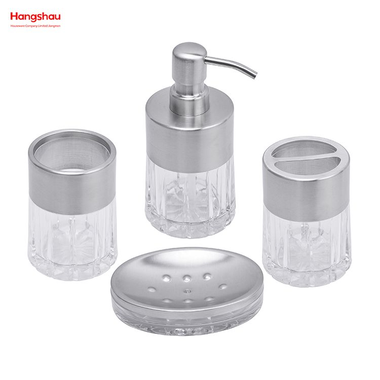 PP Family Soap Dispenser Toothbrush Holder Tumbler Soap Dish Bathroom Accessories Luxury Set Transparent Plastic Luxury 