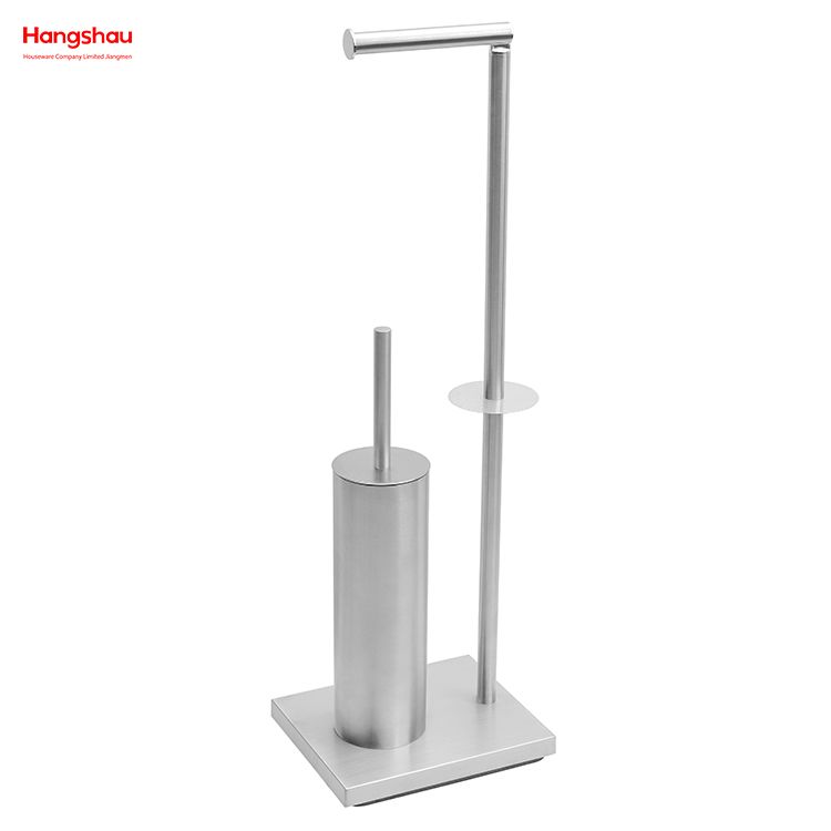 Metal Free Standing Stainless Steel Toilet Brush And Paper Holder Standing Metal Toilet Brush Holder Lacquer Spraying 