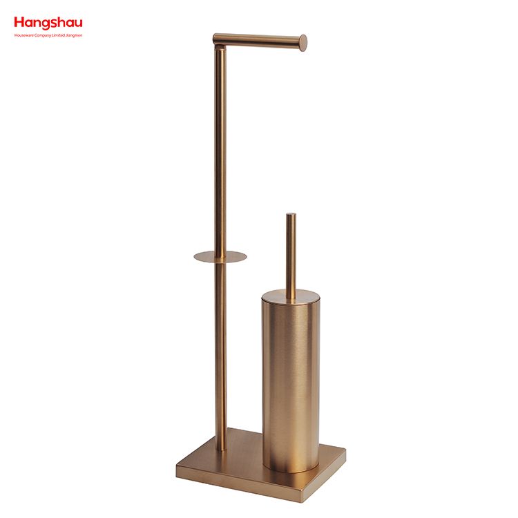 Aureate Lacquer Spraying Free Standing Stainless Steel Toilet Brush And Paper Holder Standing Brushed And Anti-fingerprint Lacquer Spraying Metal Toilet Brush Holder 