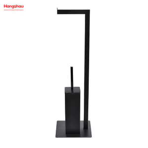 Black Powder Coated Standing Metal Toilet Brush Holder Flexural Metal Free Standing Toilet Brush And Paper Holder 
