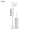 White Powder Coated Standing Metal Toilet Brush Holder And Paper Holder With Towel Rack Bathroom Cleaning Accessory Featuring