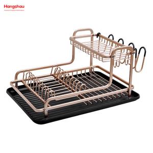 Kitchen Utensils Storage Aluminum Alloy Dish Rack over Sink Organizer Double Deck Metal Drying Dish Tray Rack Stand Dish Rack Cup Holder 