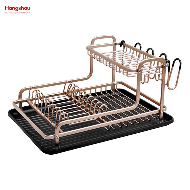 Kitchen Utensils Storage Aluminum Alloy Dish Rack over Sink Organizer Double Deck Metal Drying Dish Tray Rack Stand Dish Rack Cup Holder 