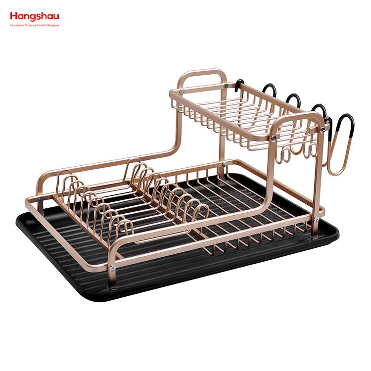 Kitchen Utensils Storage Aluminum Alloy Dish Rack over Sink Organizer Double Deck Metal Drying Dish Tray Rack Stand Dish Rack Cup Holder 