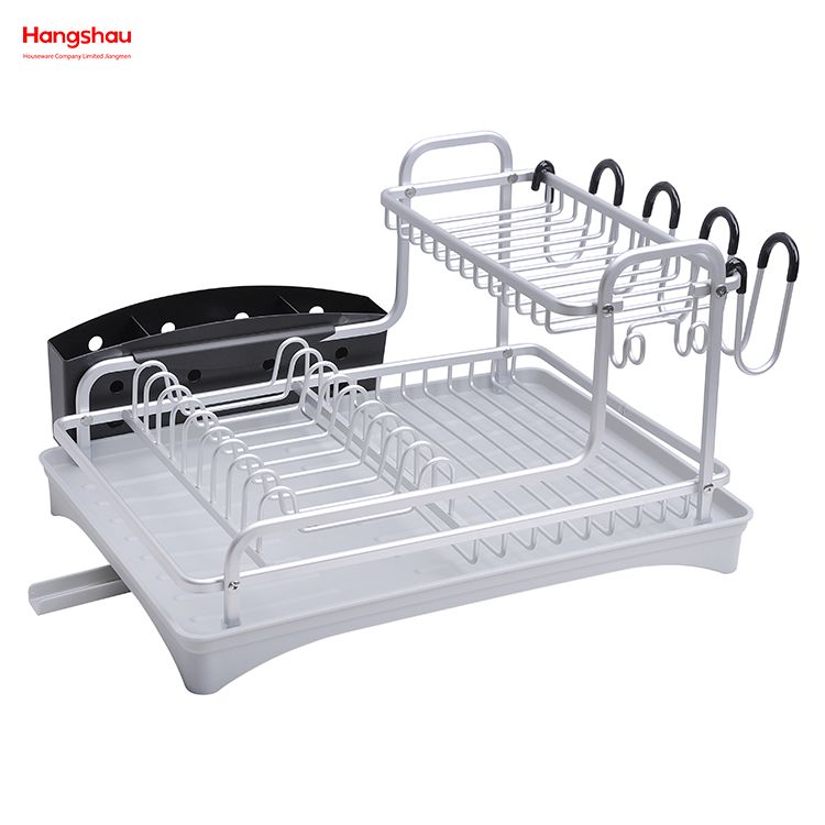 Kitchen Utensils Storage Aluminum Alloy Dish Rack over Sink Organizer Stand Dish Rack Cup Holder Double Deck Metal Drying Dish Tray Rack 
