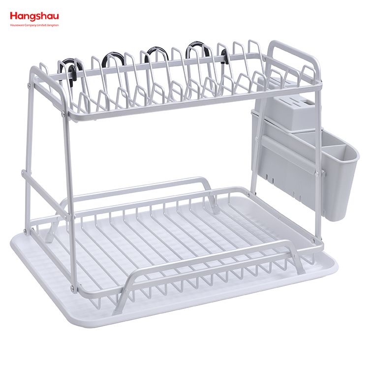 Kitchen Utensils Storage Aluminum Alloy Dish Rack over Sink Organizer Double Deck Metal Drying Dish Tray Rack Stand Dish Rack 