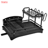 Black Kitchen Utensils Storage Aluminum Alloy Dish Rack over Sink Organizer Stand Dish Rack Cup Holder Double Deck Metal Drying Dish Tray Rack 