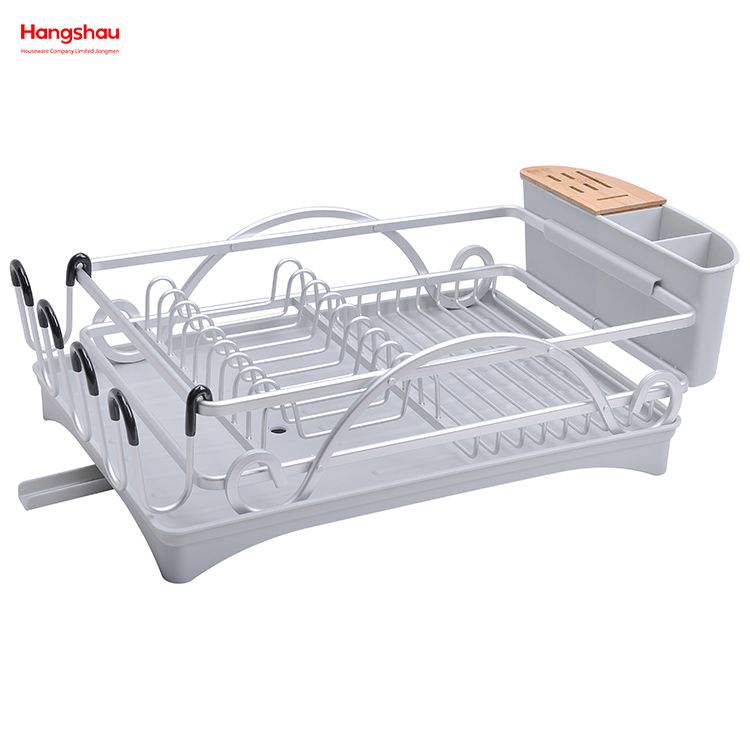 Countertop Dish Rack Cup Holder Alloy Dish Rack over Sink Organizer Metal Drying Dish Tray Rack Kitchen Double Deck Aluminum Stand Dish Rack 