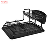 Metal Black Drying Dish Tray Rack Kitchen Double Deck Aluminum Stand Dish Rack Cup Holder Alloy Dish Rack over Sink Organizer 