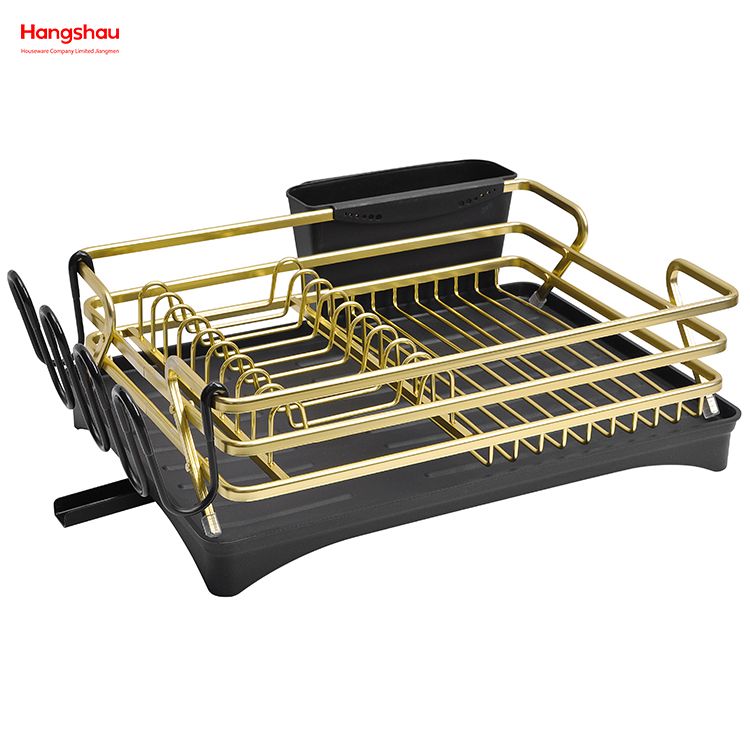Metal Drying Plastic Dish Tray Rack Kitchen Stand Dish Rack Countertop Dish Rack Cup Holder Black Golden Aluminum Alloy Dish Rack over Sink Organizer 