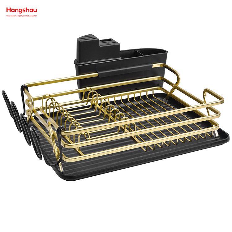 Black Golden Aluminum Alloy Dish Rack over Sink Organizer Metal Drying Plastic Dish Tray Rack Kitchen Stand Dish Rack Countertop Dish Rack Cup Holder 