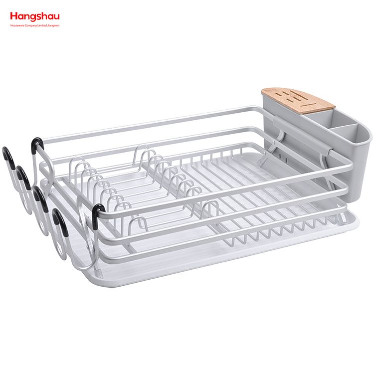 Kitchen Dish Rack Cup Holder Aluminum Alloy Dish Rack Metal Drying Plastic Dish Tray Rack over Sink Organizer Stand Dish Rack Countertop 