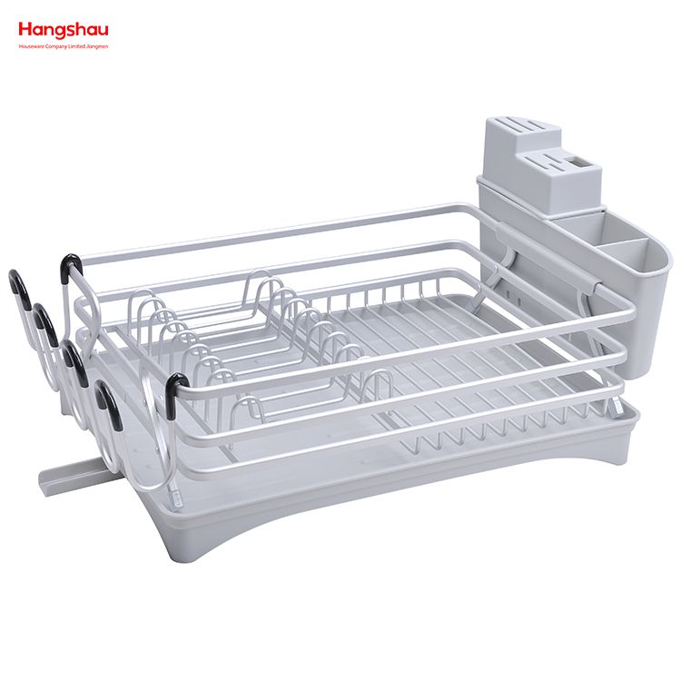 Kitchen Dish Rack Cup Holder Aluminum Alloy Dish Rack over Sink Organizer Stand Dish Rack Countertop Metal Drying Plastic Dish Tray Rack 