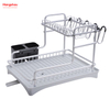 Organizer Double Deck Stand Dish Rack Kitchen Utensils Storage Aluminum Alloy Metal Drying Dish Tray Rack 