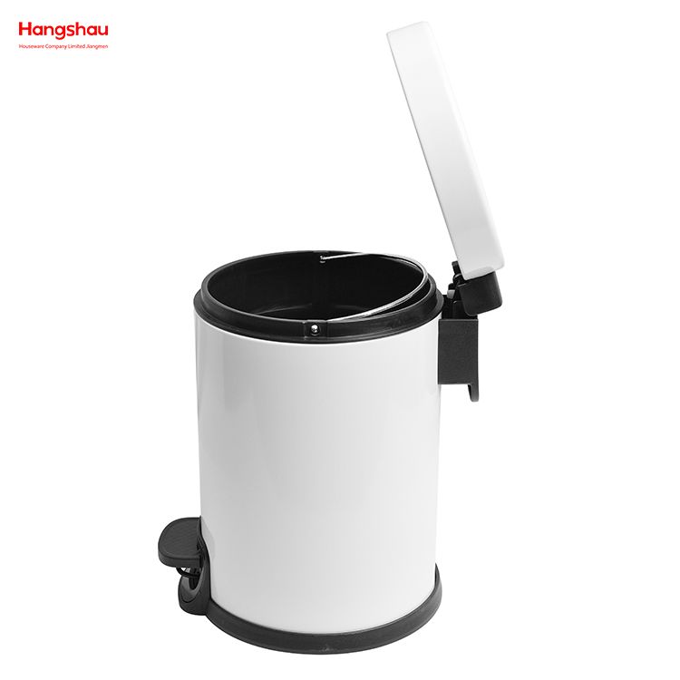 Brushed And White Lacquer Spraying Household Bathroom Stainless Steel 3L Pedal Trash Bin With Cover Closing Slowly And Mutely Round Trash Bin Waste Bin Dustbin