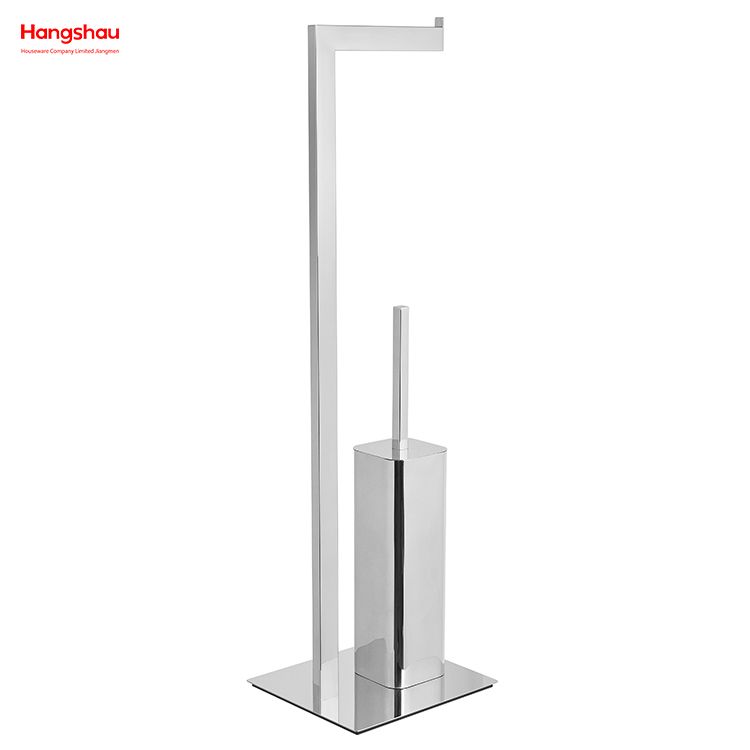 Luxury Mirror Polishing Standing Metal Toilet Brush Holder Square Tube Free Standing Stainless Steel Toilet Brush And Paper Holder