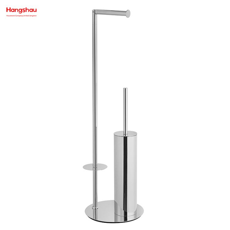 Luxury Mirror Polishing Free Standing Stainless Steel Toilet Brush And Paper Holder Standing Metal Toilet Brush Holder 