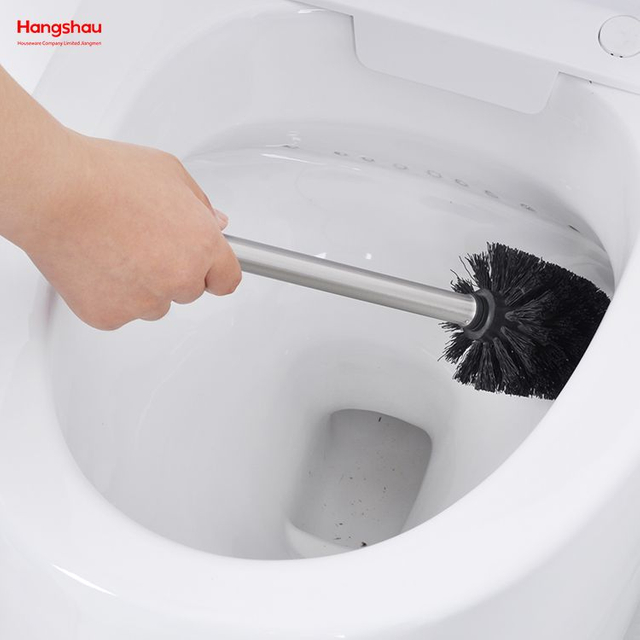 Shiny Varnished Stainless Steel Bathroom Toilet with Holder Plastic Brush Cleaning Set Square Luxury Metal Standing Toilet Brush 