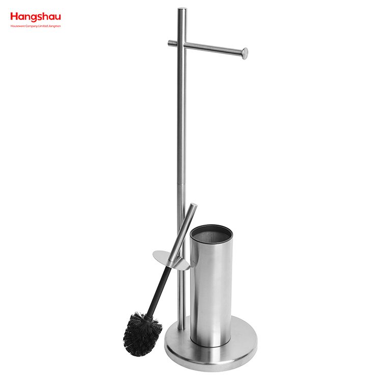 Matte Metal Free Standing Stainless Steel Toilet Brush And Paper Holder Standing Metal Toilet Brush Holder Lacquer Spraying 