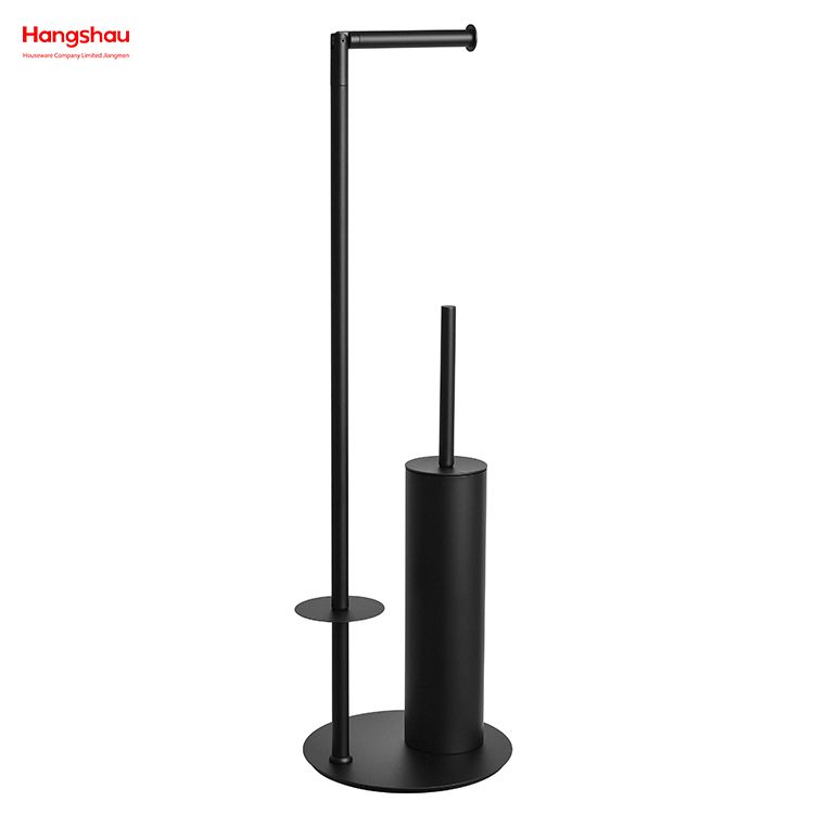 Black Powder Coated With Towel Rack Bathroom Cleaning Accessory Featuring Standing Metal Toilet Brush Holder And Paper Holder 