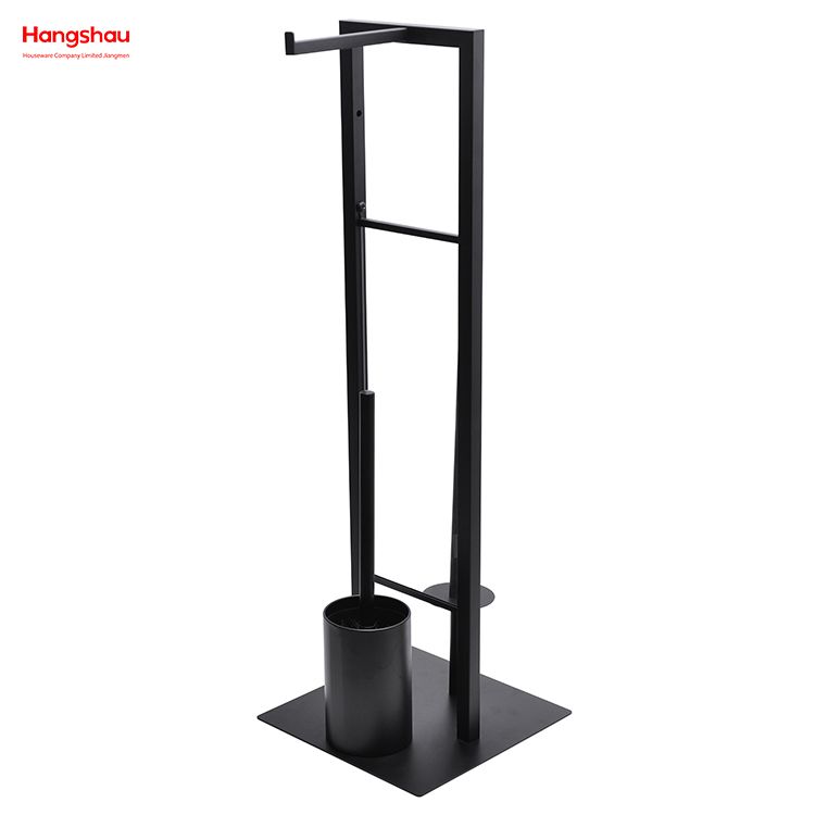 Black Powder Coated Standing Metal Toilet Brush Holder Metal Free Standing Toilet Brush And Paper Holder 