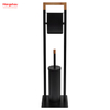 Powder Coated Standing Bamboo&Metal Toilet Brush Holder Lacquer Spraying Metal Free Standing Stainless Steel Toilet Brush And Paper Holder