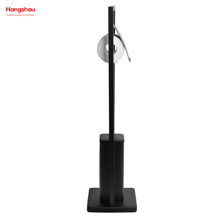 Black Powder Coated Standing Metal Toilet Brush Holder Lacquer Spraying Metal Free Standing Stainless Steel Toilet Brush And Paper Holder