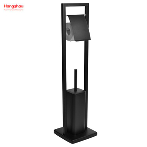 Black Powder Coated Standing Metal Toilet Brush Holder Lacquer Spraying Metal Free Standing Stainless Steel Toilet Brush And Paper Holder
