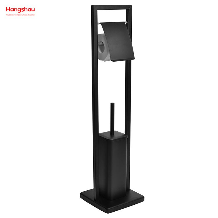 Black Powder Coated Standing Metal Toilet Brush Holder Lacquer Spraying Metal Free Standing Stainless Steel Toilet Brush And Paper Holder