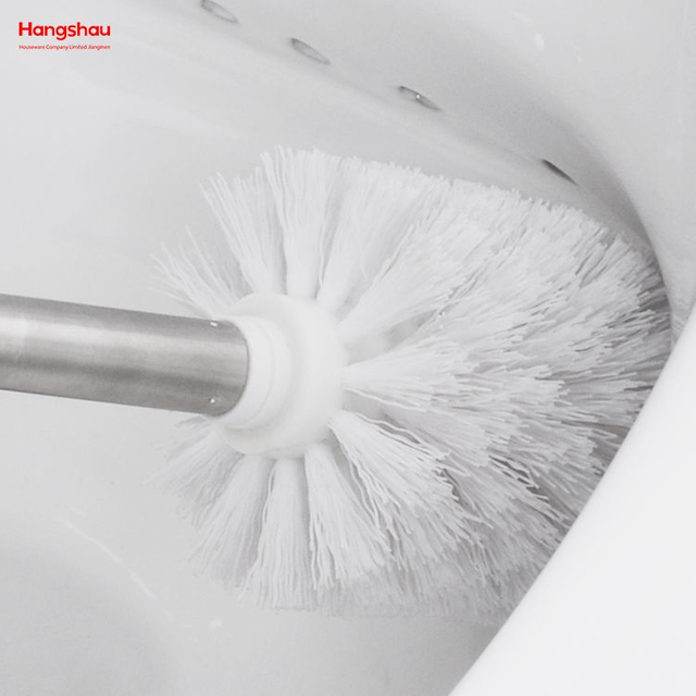 Stainless Steel Matte Bathroom Toilet Standing Metal Toilet Brush with Holder Plastic Brush Cleaning Set