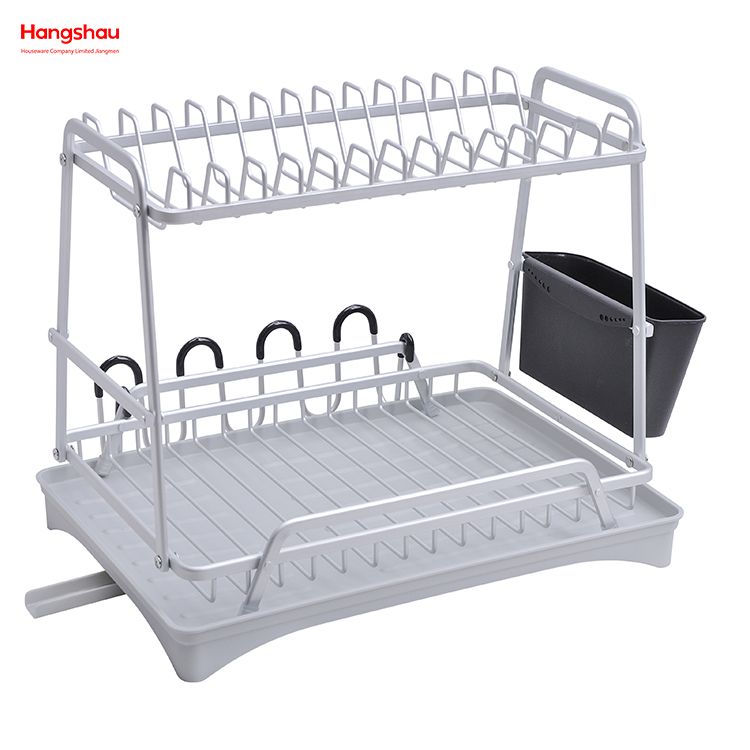 Organizer Double Deck Metal Drying Dish Tray Rack Stand Dish Rack Kitchen Utensils Storage Aluminum Alloy 
