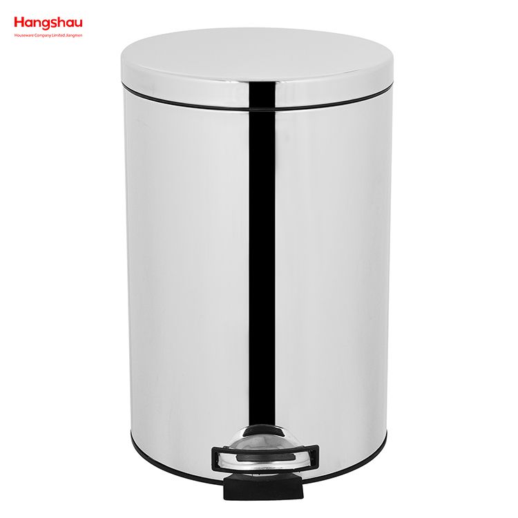  20L Round Shape Mirror Polishing Trash Bin Stainless Steel Polish Trash Can With Foot Pedal Household Kitchen Bathroom 