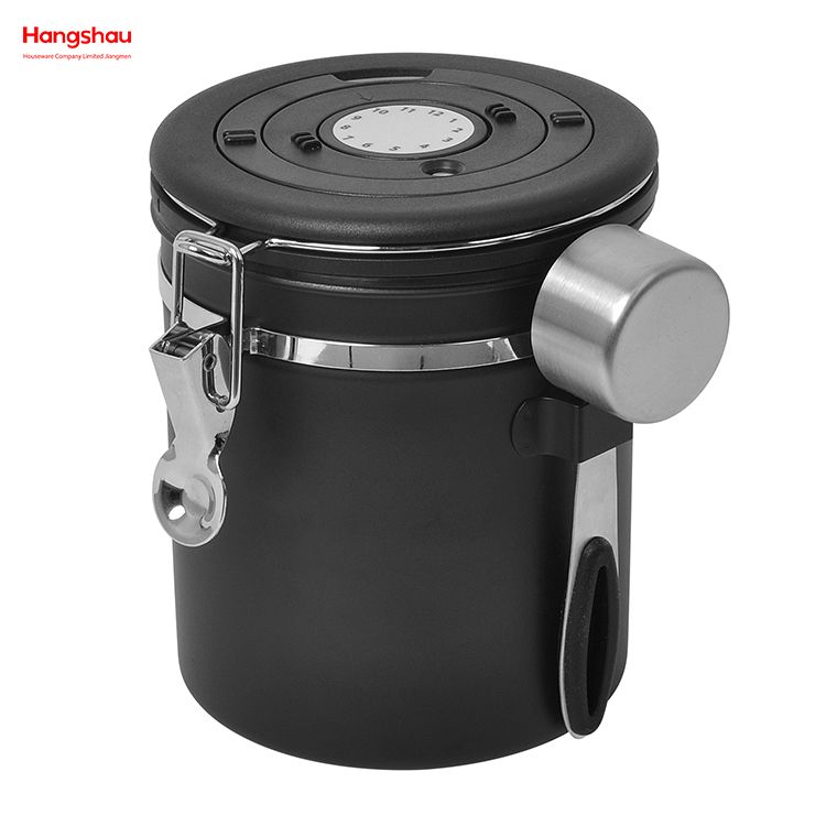 Dry Food Storage Bin Box Container Vacuum Sealed Food Storage Coffee Canister Airtight Stainless Steel Black Coffee Canister Can