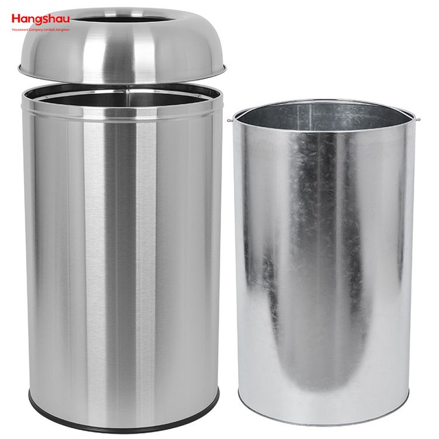 50L Stainless Steel Pop Up Open Top Waste Trash Bin Round Open Top Trash Bin(with Inner Bucket) Hotel Square Outdoor Garden Waste Bin Trash Can 