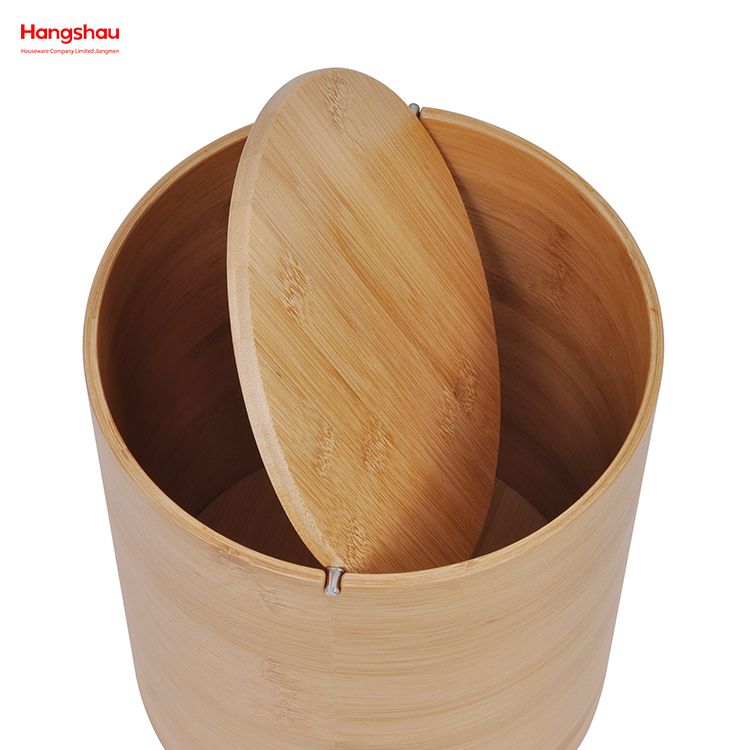 Trash Can With Swing-lid Wastebasket Made Of Bamboo Outdoor Garbage Can Waste Bin For Home Office Bathroom Kitchen