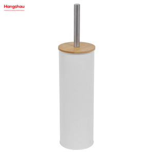 Iron Round Bamboo-Handled Toilet Brush Home Bathroom Toilet Brush