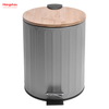 5L Household Stripe Pedal Waste Bin Bamboo Dust Bins Bathroom Trash Can Metal Morden Style Dustbin Garbage Can Bamboo Lid Powder Coating For Indoor Trash Can 