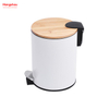 3L Bamboo Lid Powder Coating For Indoor Trash Can Household Stripe Pedal Waste Bin Bamboo Dust Bins Bathroom Trash Can Metal Morden Style Dustbin Garbage Can 