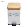 5L Bamboo Lid Square Household Pedal Waste Bin Bamboo Dust Bins For Indoor Trash Can Bathroom Trash Can Metal Morden Style Dustbin Garbage Can Powder Coating