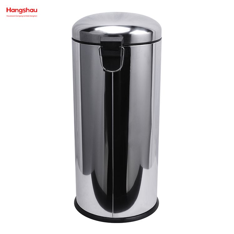 Round Mirror Polishing Shape 30 Liter Soft Closing Kitchen Stainless Steel Polish Trash Can With Foot Pedal