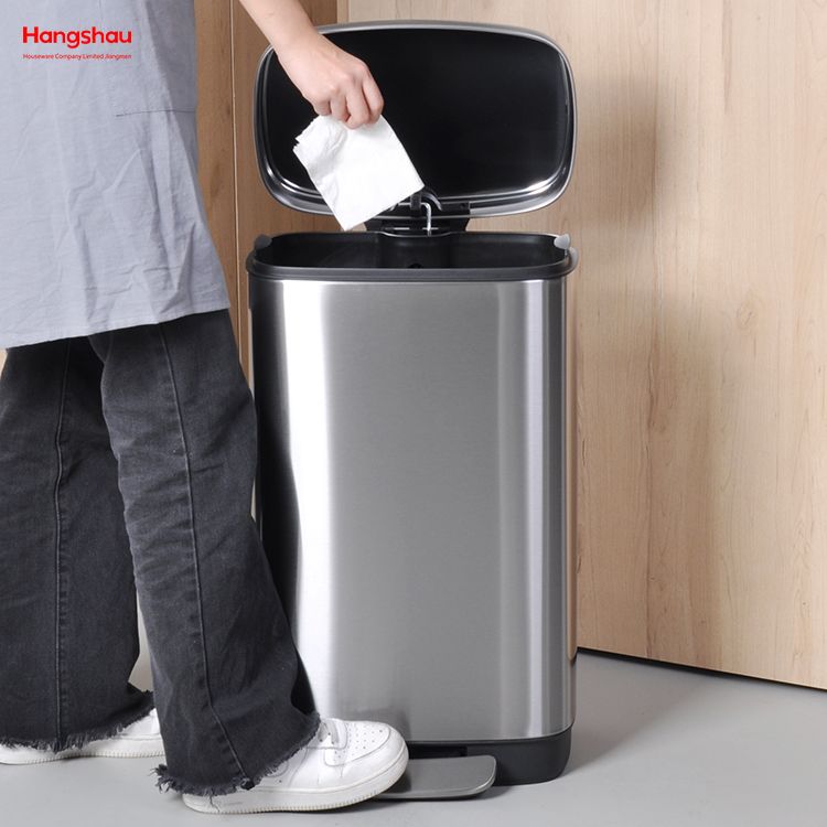 30l Trash Bin Stainless Steel Slim Lid Kitchen Trash Bin Soft Close Pedal Bin For Kitchen