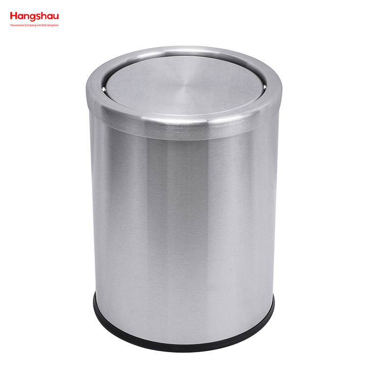 9L Round Shape Stainless Steel Swing Lid Waste Bin Hotel Room Round Swing Lid Metal Trash Bin Waste Bin Dustbin Steel Recycle Bin Metal Trash Can With Cover Lid