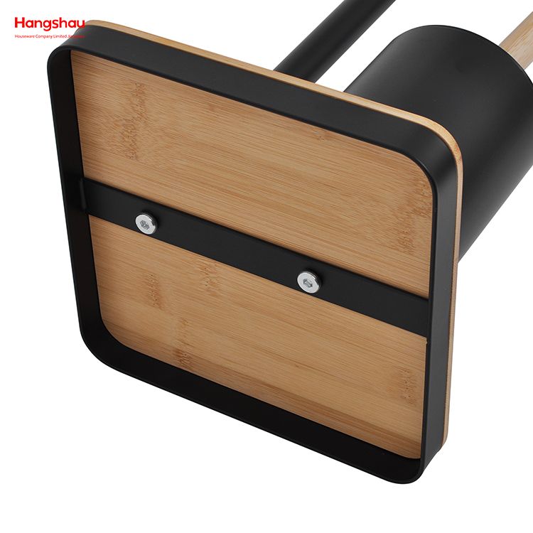 Bamboo-Base Metal Toilet Brush Holder with Tissue Holder And Tray Black Freestanding Design Accommodates Phone