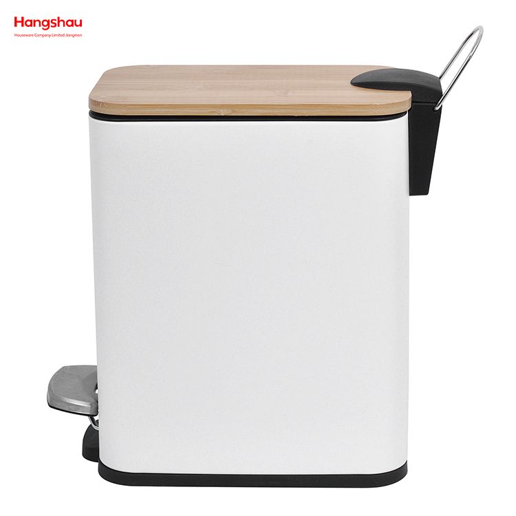 Metal Rectangle Bamboo Trash Can With Lid Wastebasket Made Of Bamboo Outdoor Garbage Can Waste Bin For Home Office Bathroom Kitchen