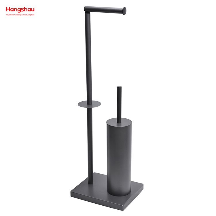 Graphite Lacquer Spraying Free Standing Stainless Steel Toilet Brush And Paper Holder Standing Grey Brushed And Anti-fingerprint Lacquer Spraying Metal Toilet Brush Holder 